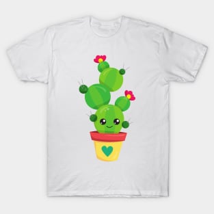 Cute Cactus, Green Cactus, Kawaii Cactus, Flowers T-Shirt